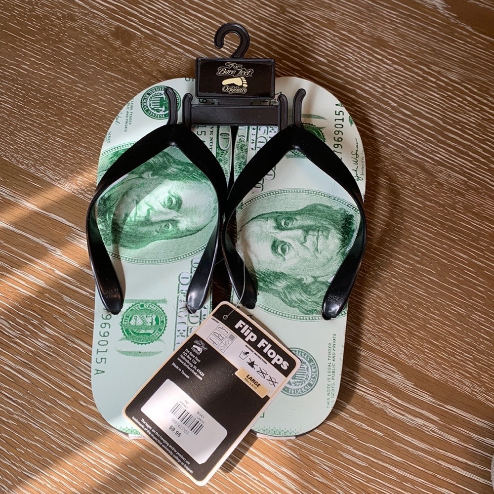 NWT Mens’ $100 Bill Flipflops - Size L 9-10